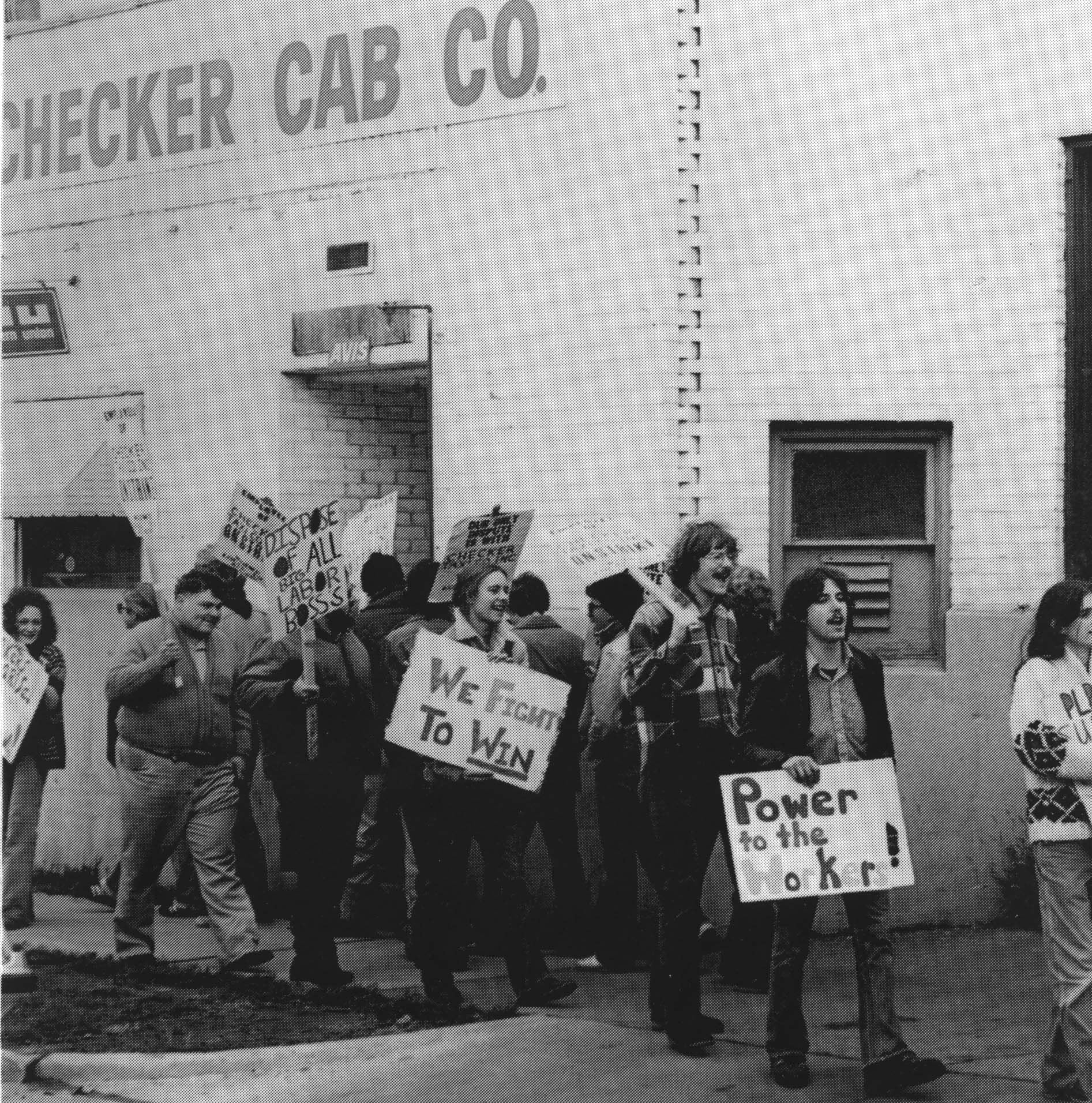 Photo of strikers outside of the Checker Cab Company